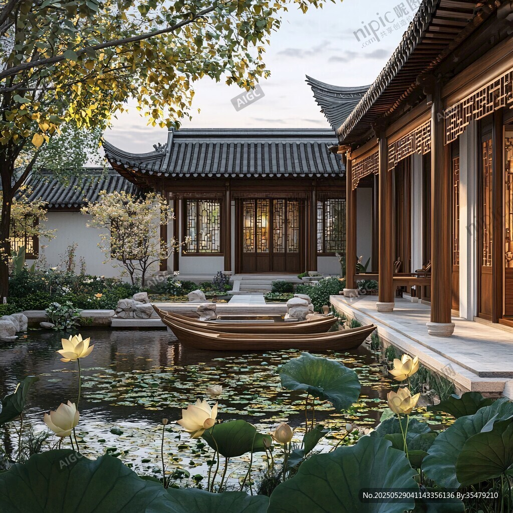 中式庭院 荷塘雅韵古风景
