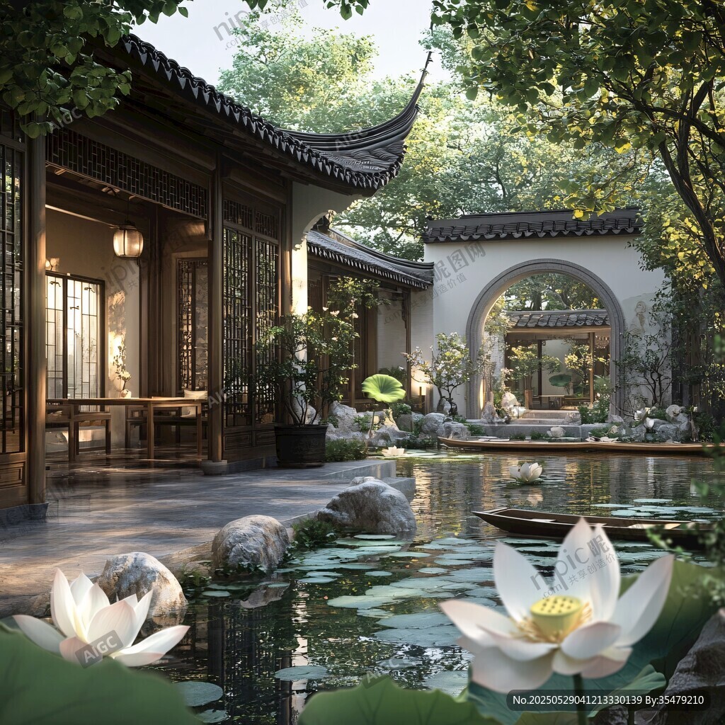 中式庭院 荷塘畔的古韵景致