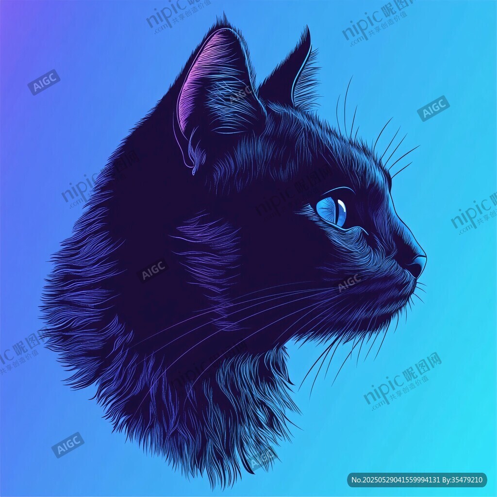 蓝眸黑猫的梦幻侧影