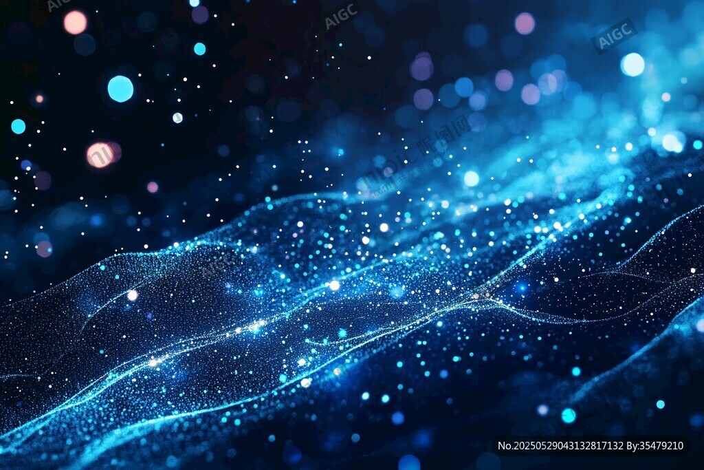 梦幻蓝色粒子流动背景图