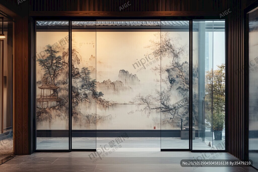 中式屏风山水意境空间