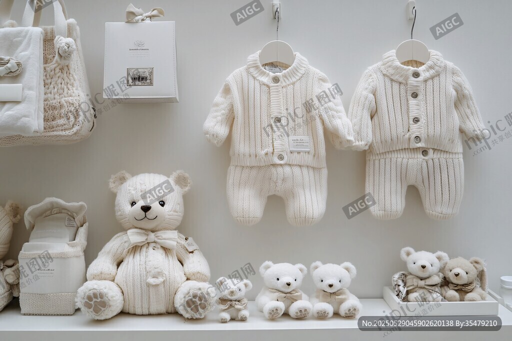 可爱婴儿服饰与毛绒玩具展示