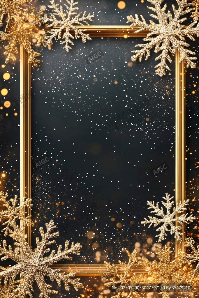 金色雪花边框的梦幻背景