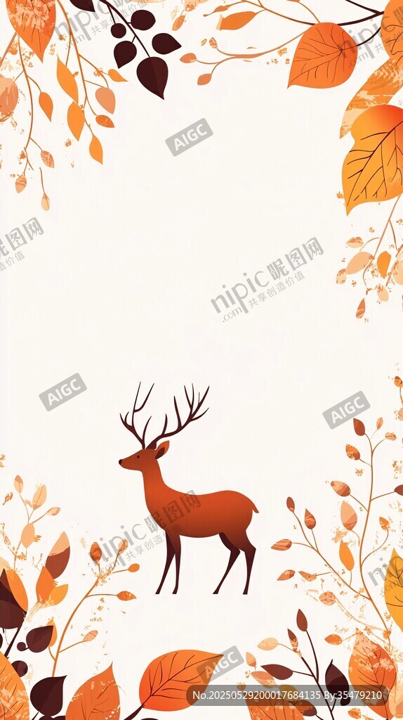 秋景中的麋鹿与缤纷落叶