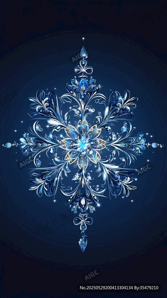 蓝色华丽雪花装饰图案
