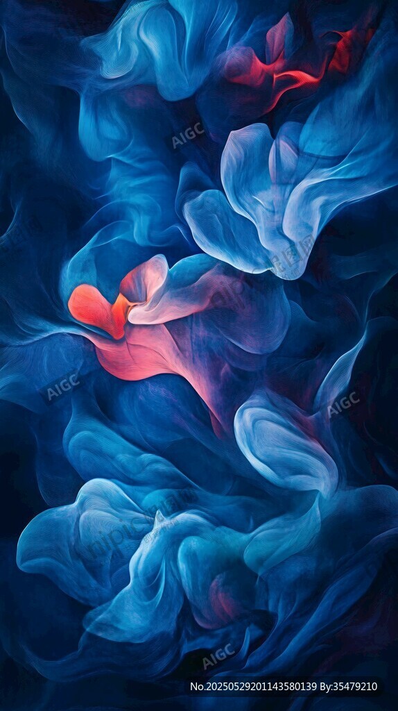 梦幻蓝紫中的红色飘带