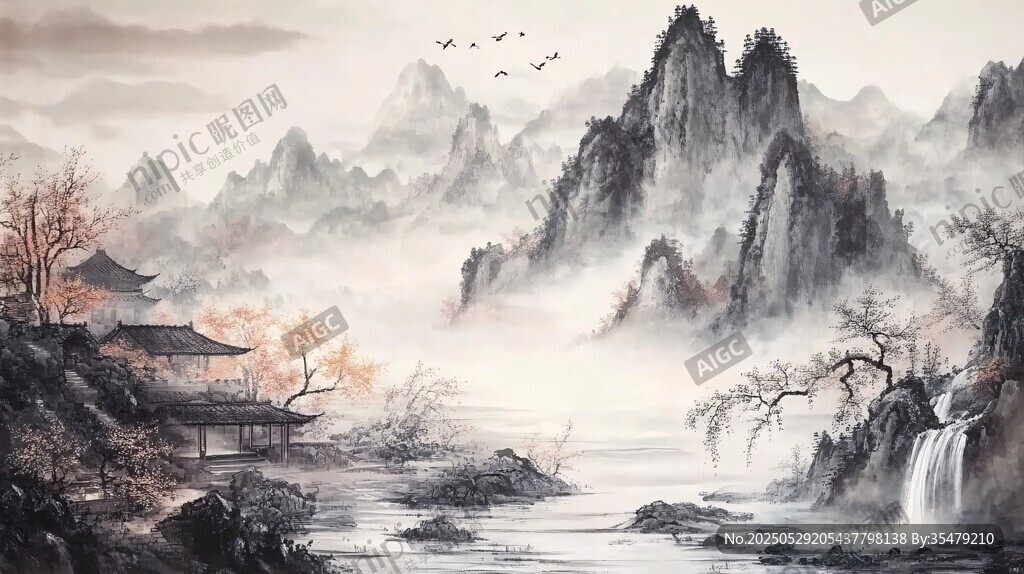 水墨山水间的古韵景致