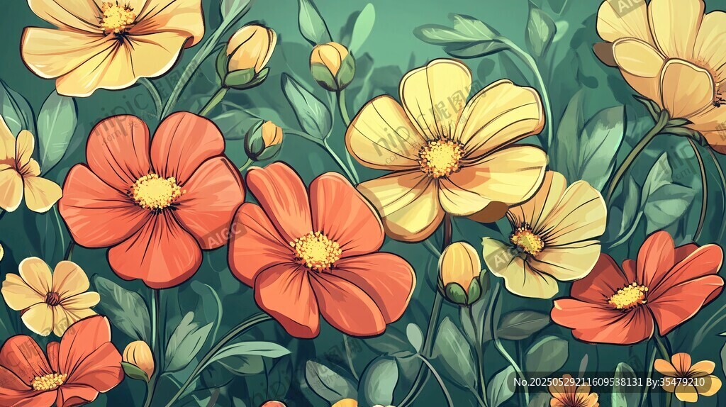 绚丽多彩花卉插画