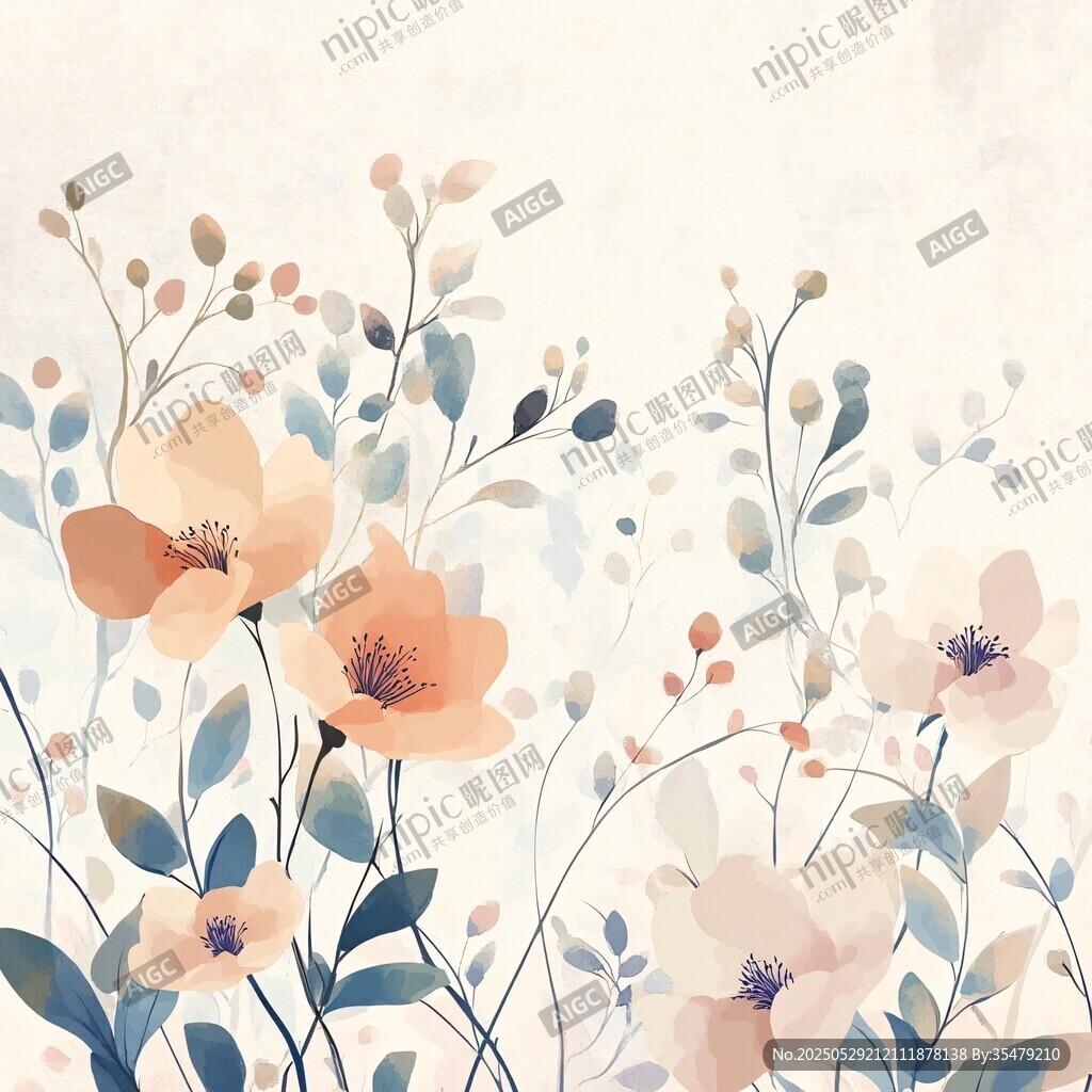清新手绘花卉装饰图案