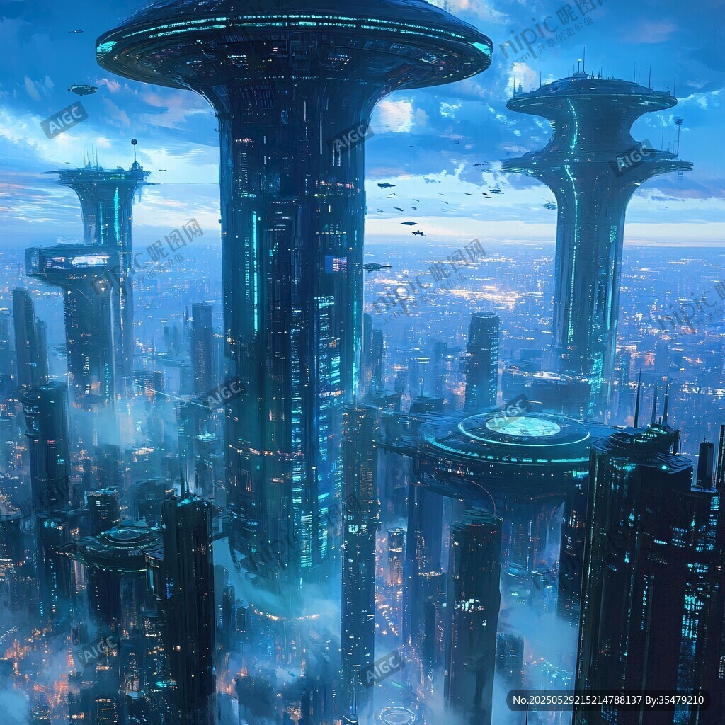 未来科幻都市天际线景象