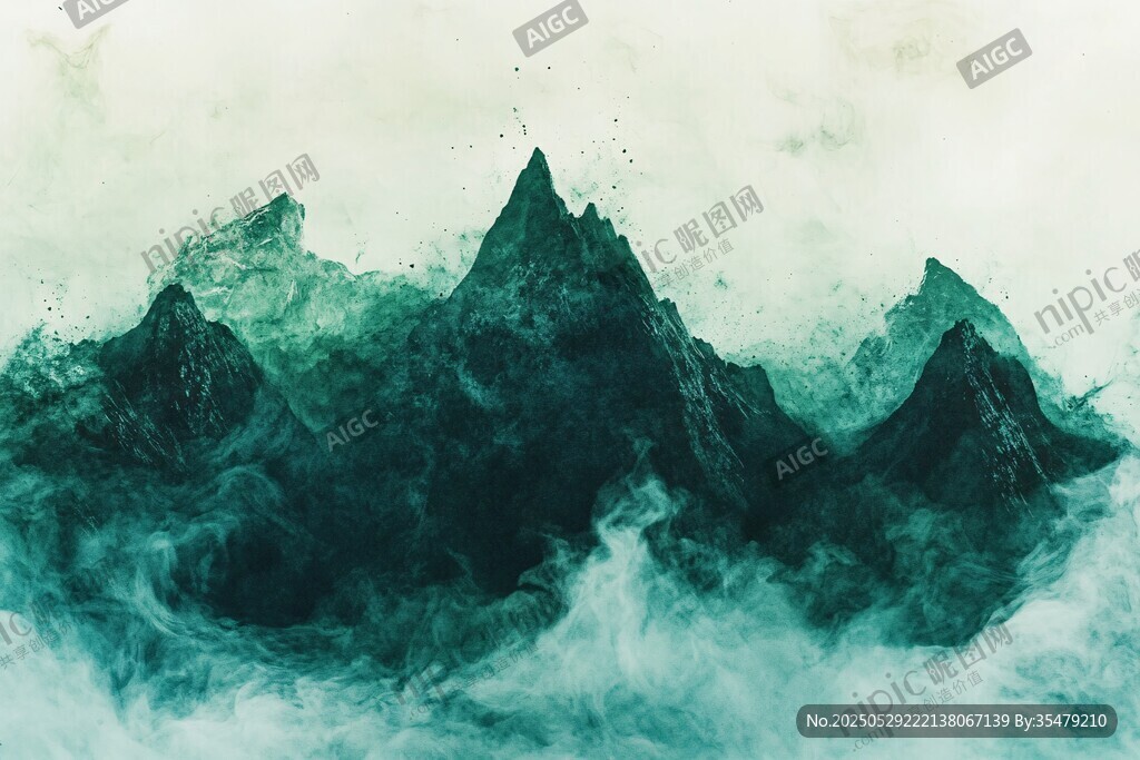 水墨风格的梦幻山峦景象
