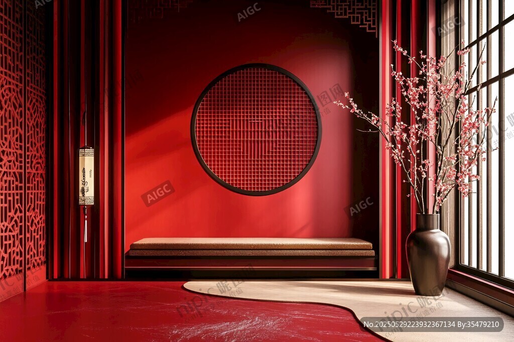 中式红韵雅致室内一角
