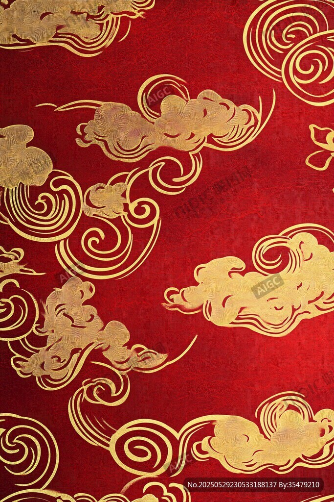 红色底金色祥云中式图案