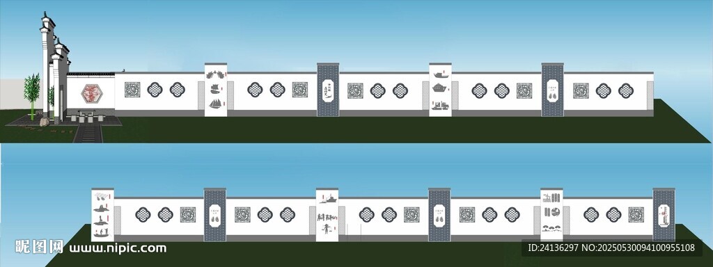 景观传统围墙建筑外观展示