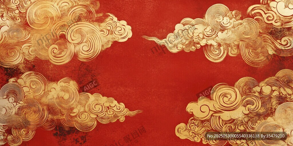 红底金纹祥云图案背景