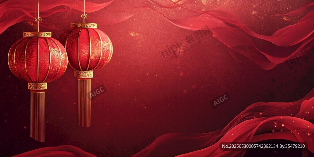 喜庆红绸灯笼背景图