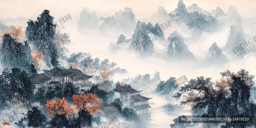 水墨山水间的古韵景致
