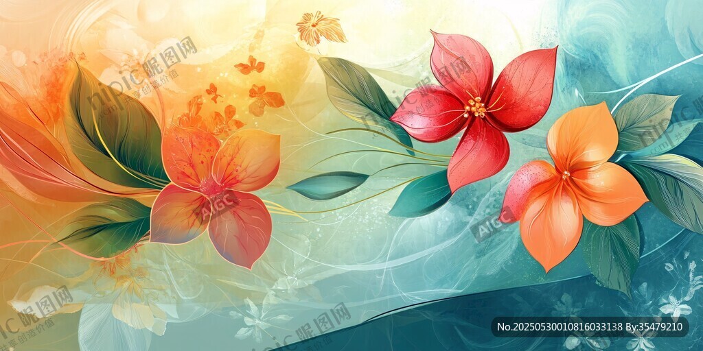 梦幻花卉插画 色彩绚丽