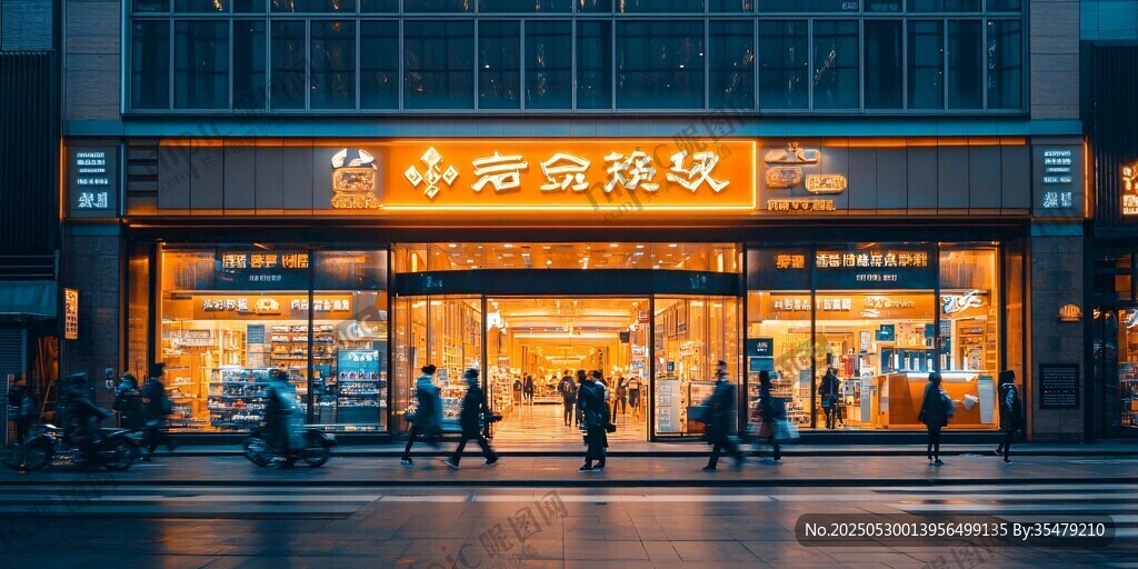夜晚热闹的钟鼓缘饺店铺