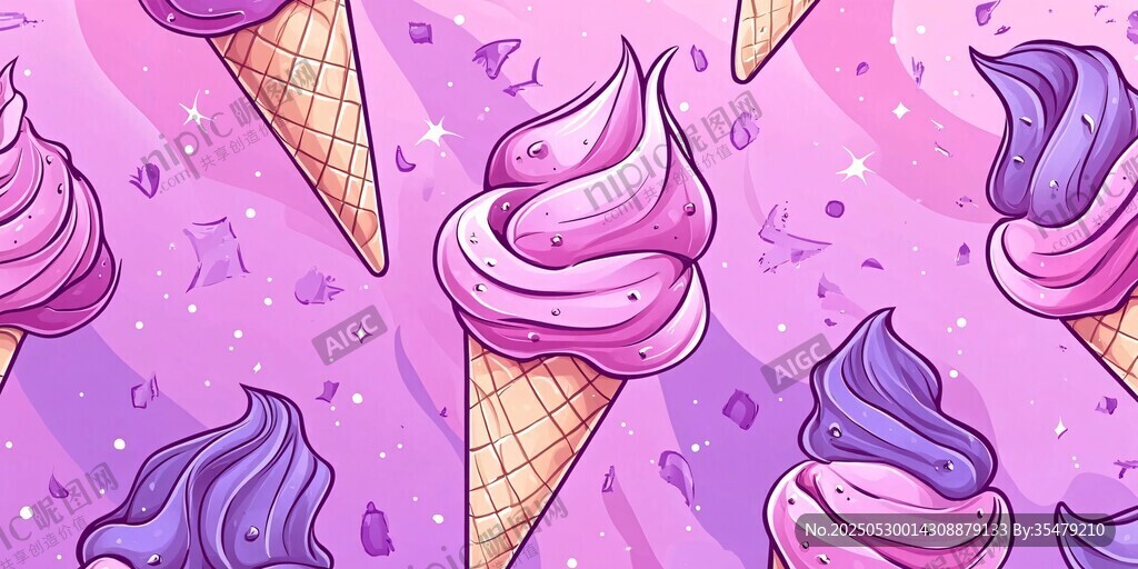 梦幻紫粉冰淇淋甜蜜图案