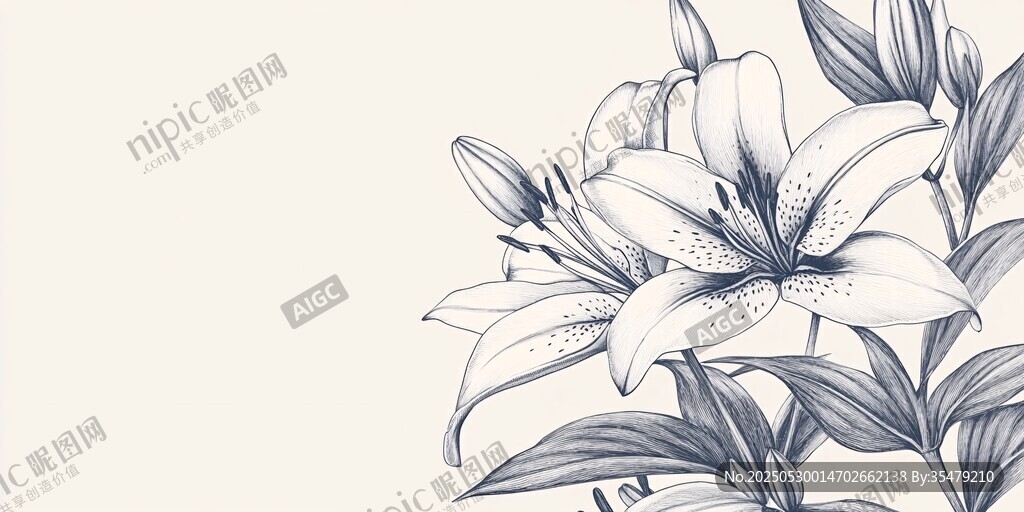 手绘百合花图案装饰画
