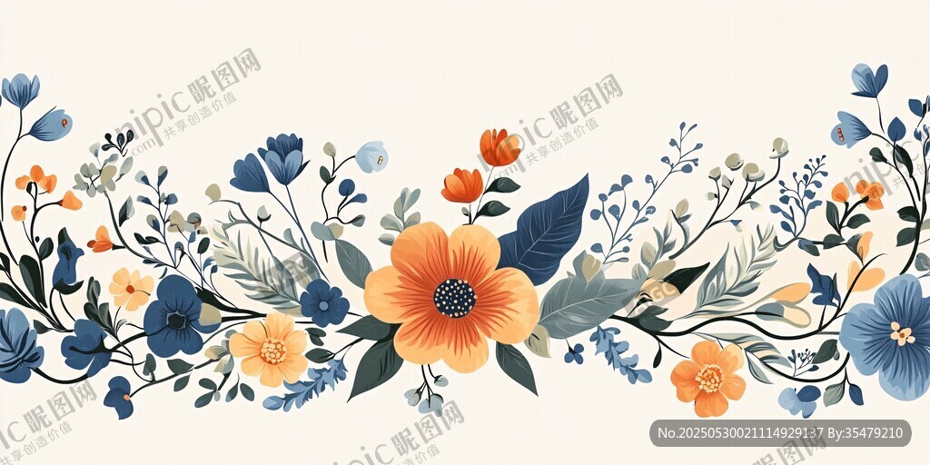 清新花卉边框装饰图案