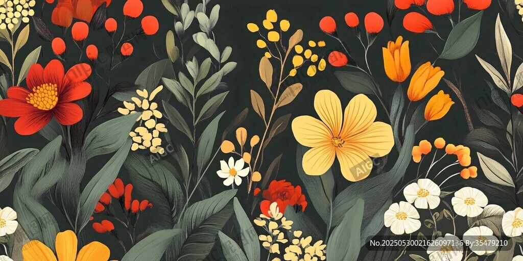 花卉植物图案的绚丽插画