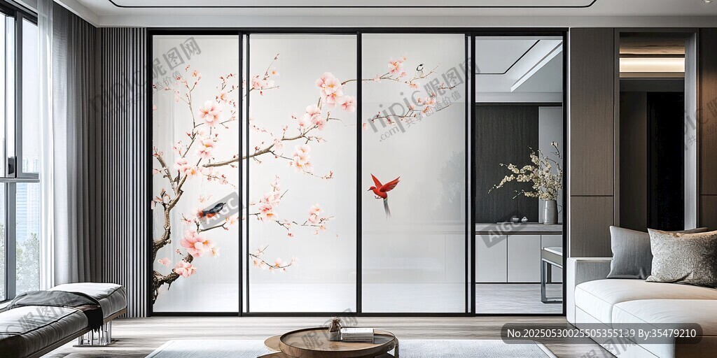 中式花鸟屏风的雅致客厅