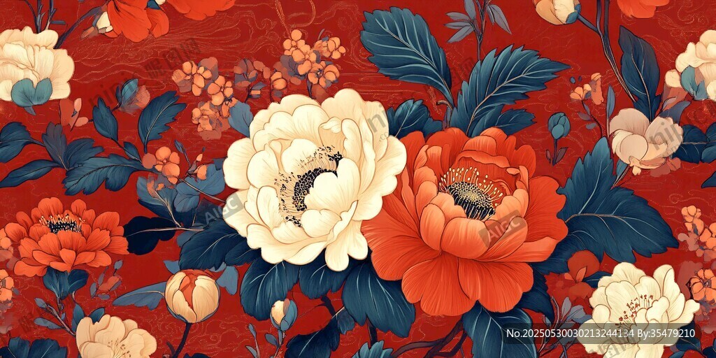 中式繁花锦簇图案背景