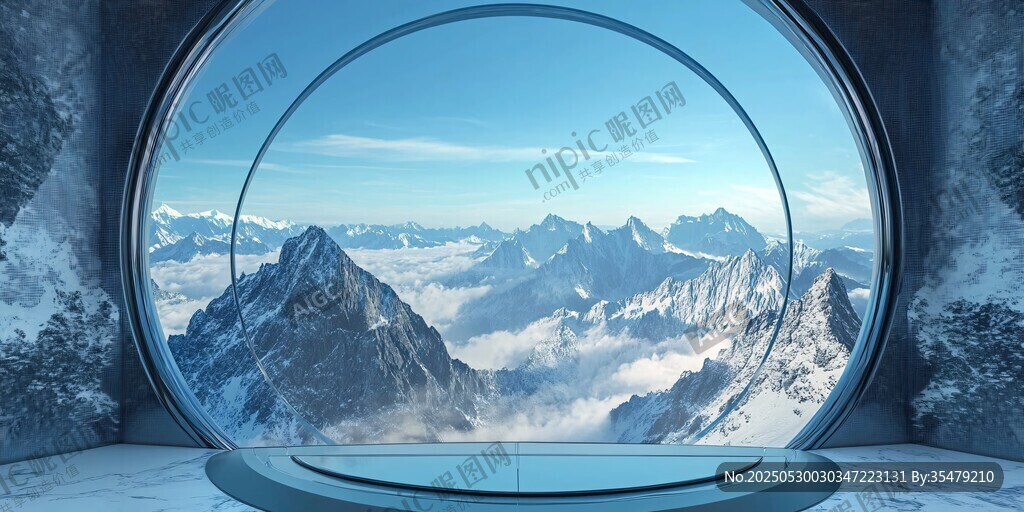 透过圆窗赏壮丽雪山云海