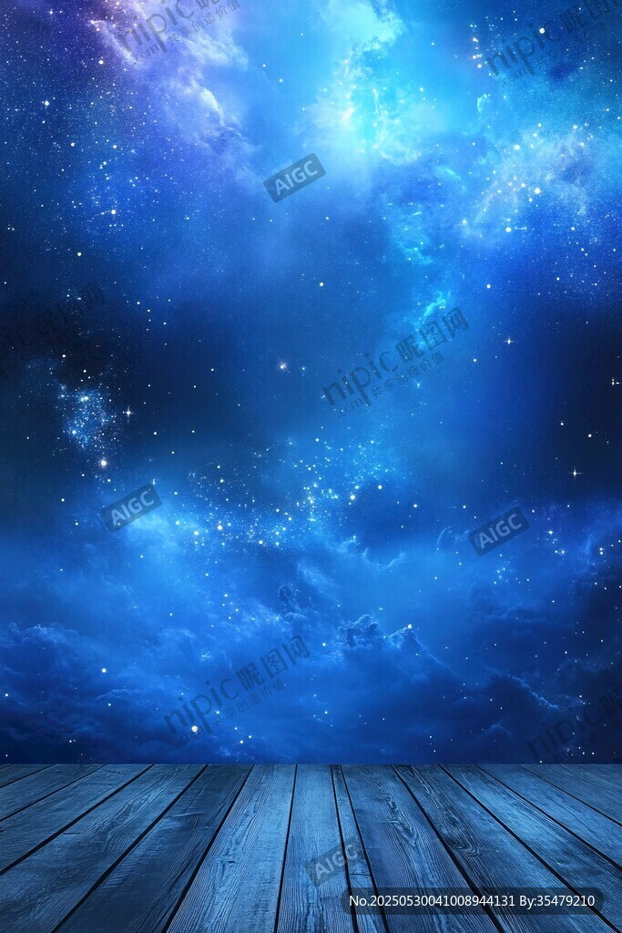 梦幻星空下的木质地板