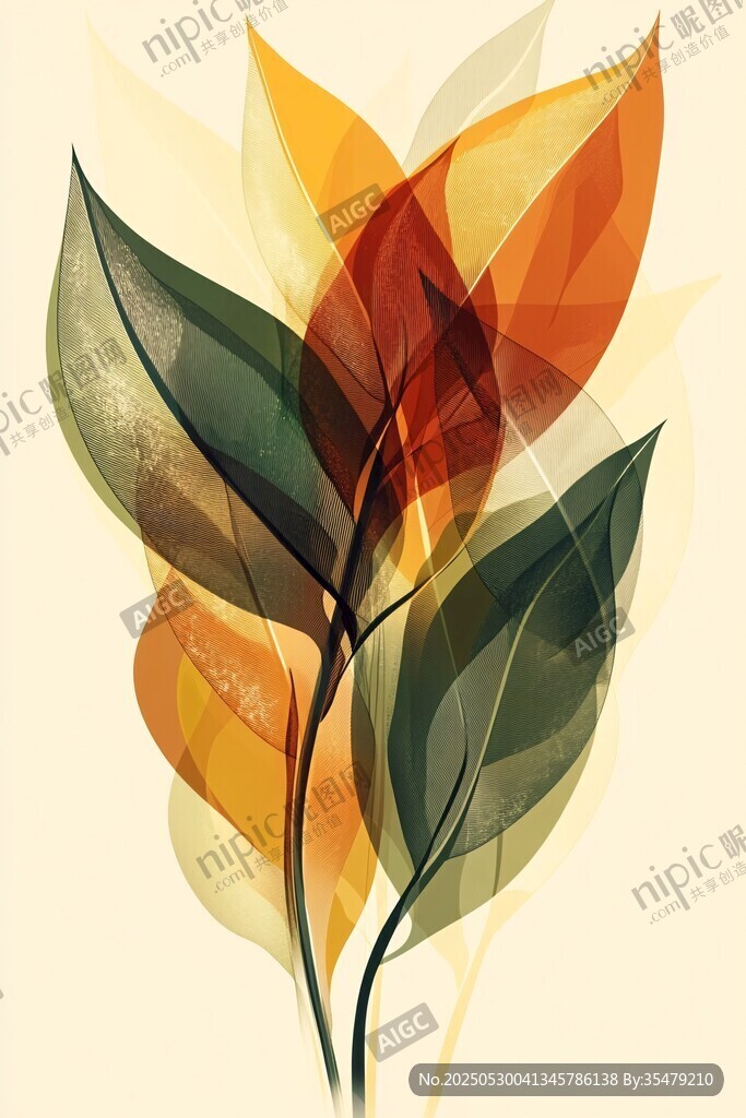 梦幻多彩叶片插画