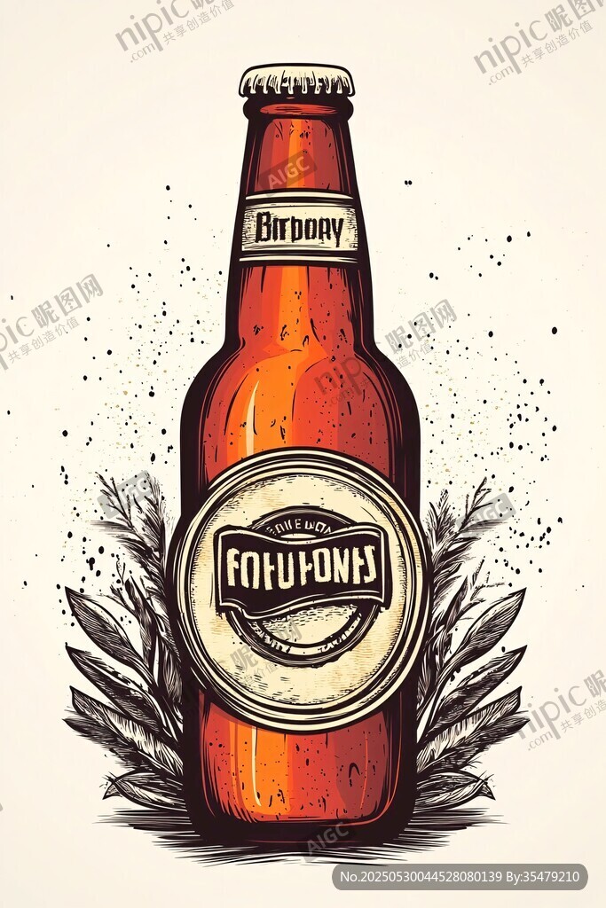 复古风格啤酒瓶插画