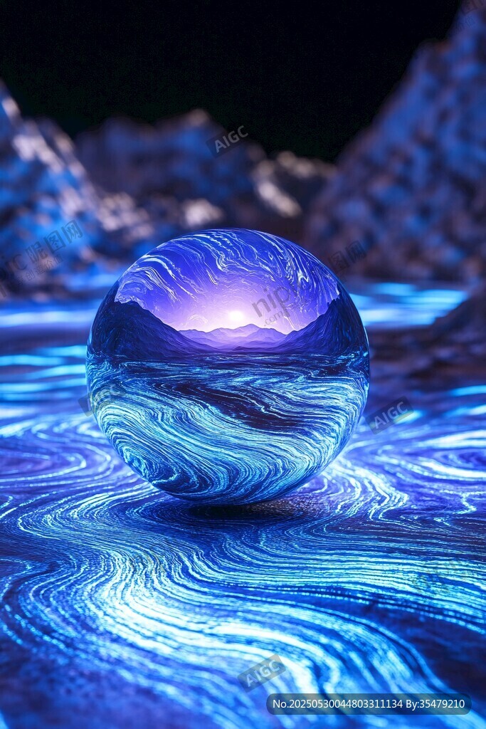 梦幻蓝紫水晶球中的奇幻景