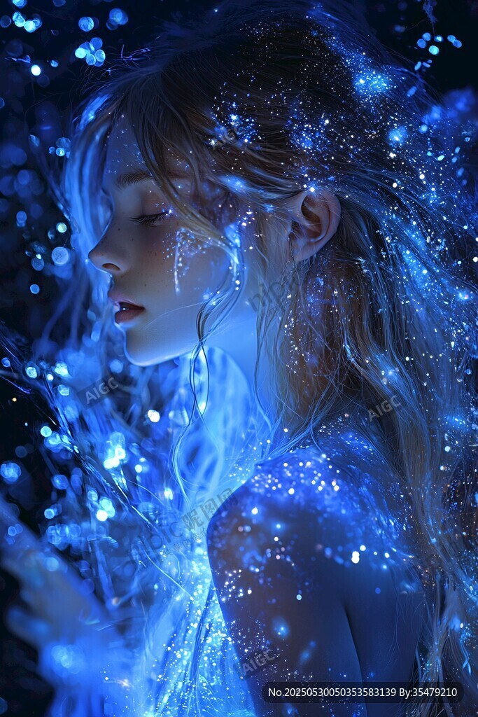 梦幻蓝调下的精灵少女