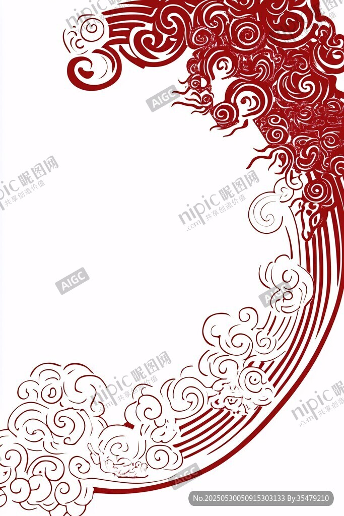 中式古典红色祥云龙纹图案
