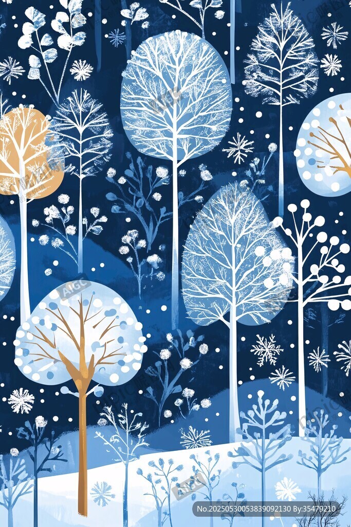 冬日雪景中的梦幻树木景观