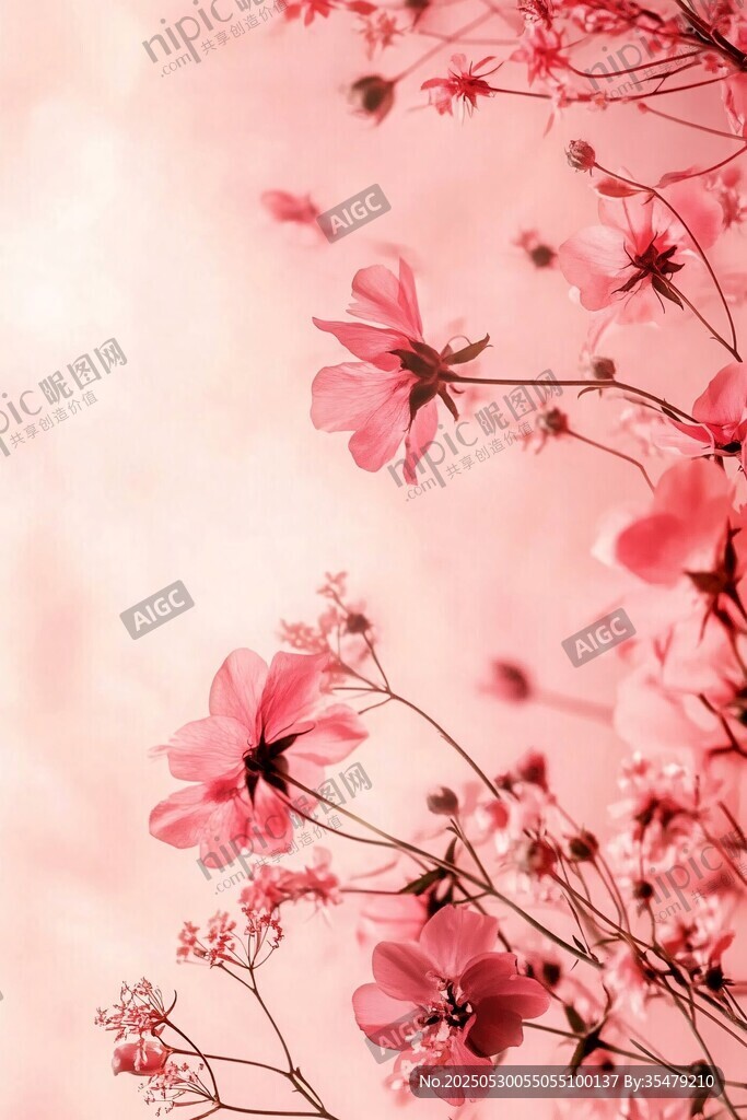 梦幻粉色花卉唯美景象