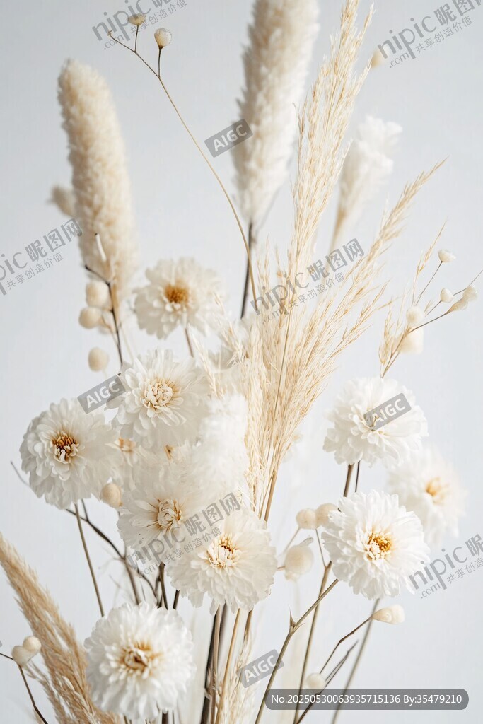 白色花卉与草的优雅组合