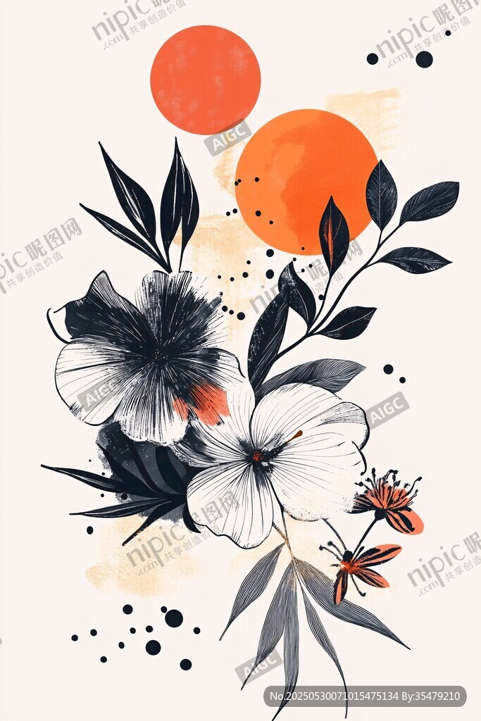 花卉与暖阳的写意插画