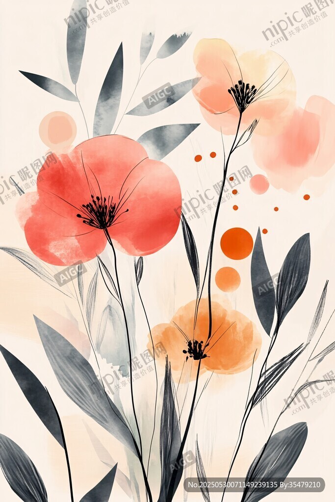 水墨风花卉插画艺术美