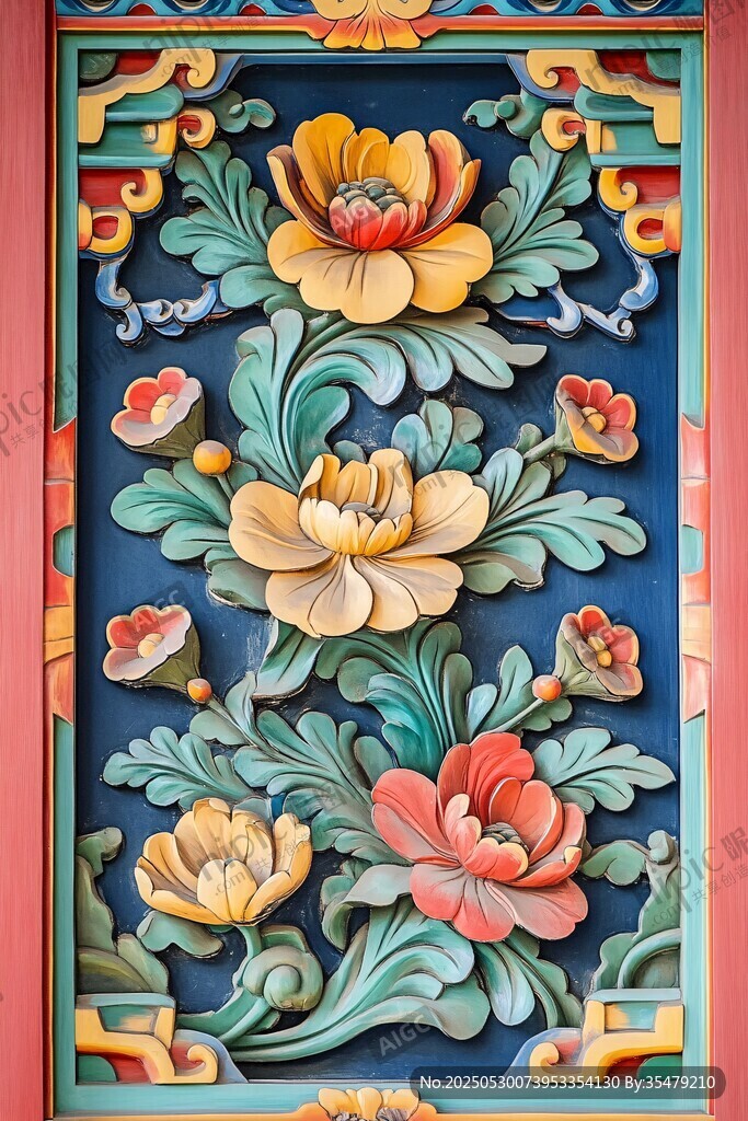中式精美花卉木雕装饰