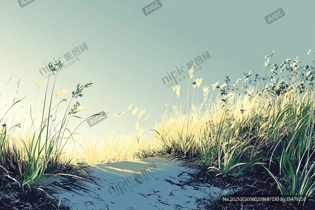 阳光草地间的静谧小径