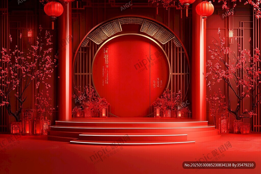 中式红韵舞台场景布置