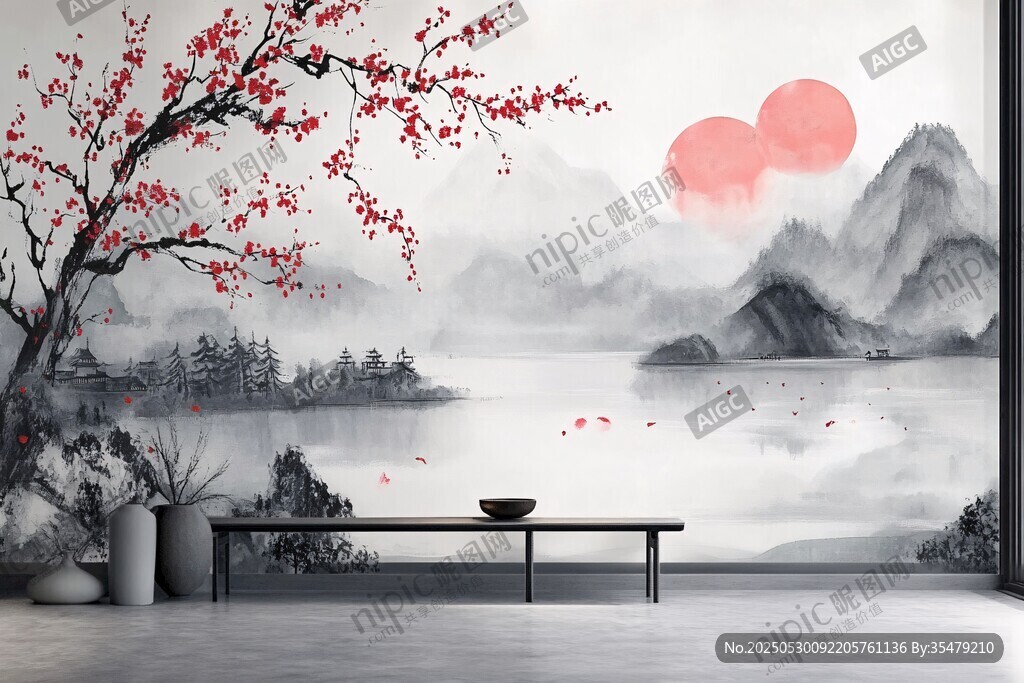 中式水墨山水意境墙面