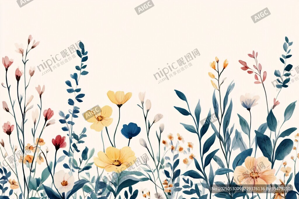 手绘清新花卉植物图案