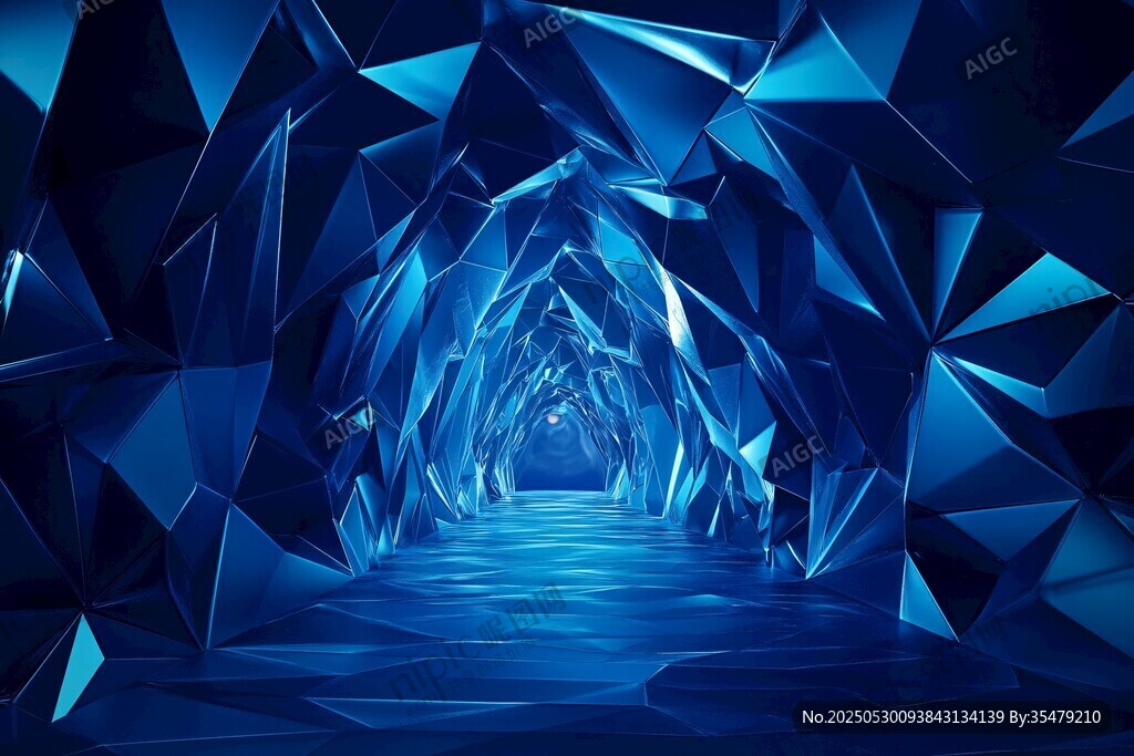 蓝色梦幻几何晶体隧道