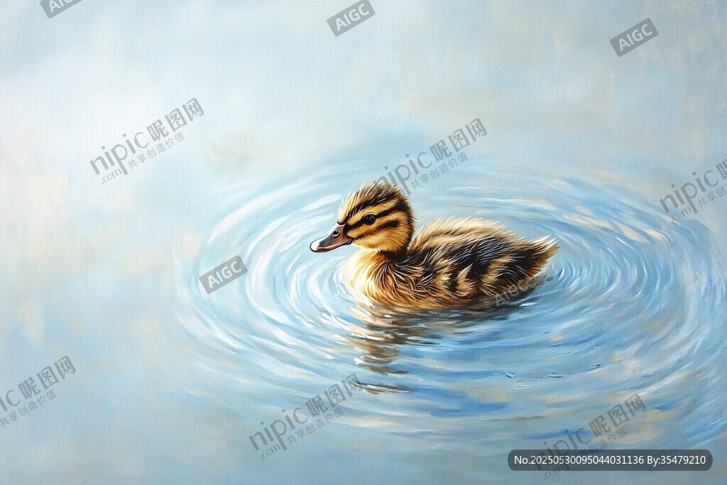 小鸭子在水中悠然游动