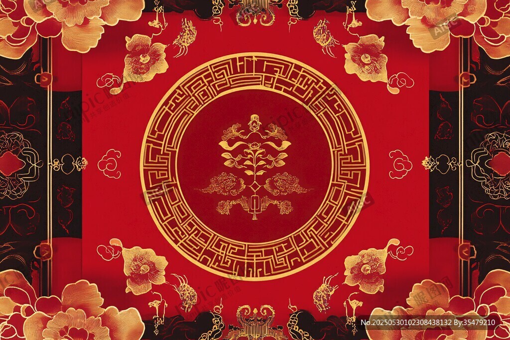 中式喜庆红色传统花纹图案