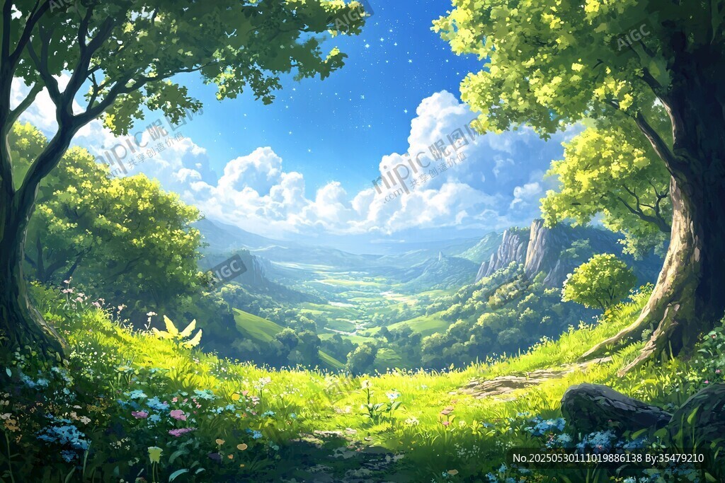 梦幻绿野山林风景